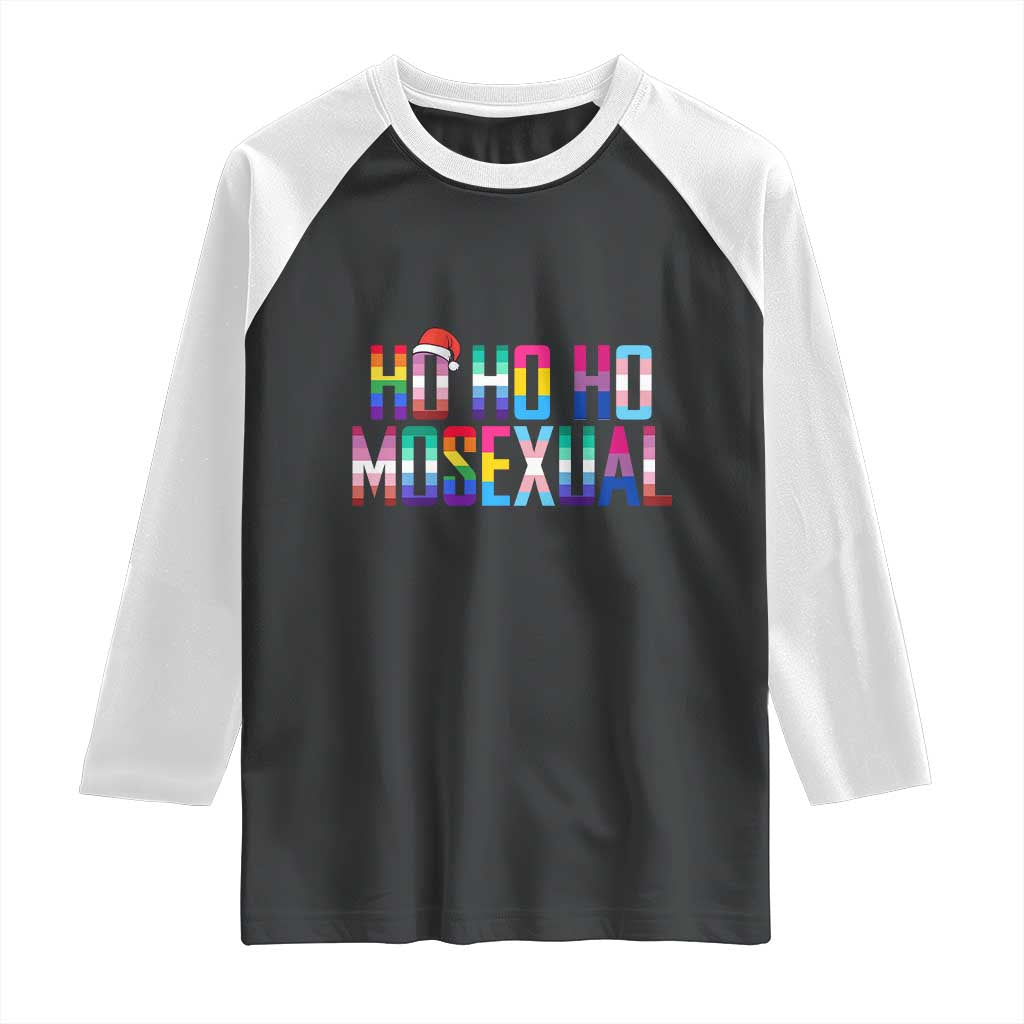 Funny LGBT Christmas Raglan Shirt Ho Ho Ho Mosexual LGBT Flag TS11 Black White Print Your Wear