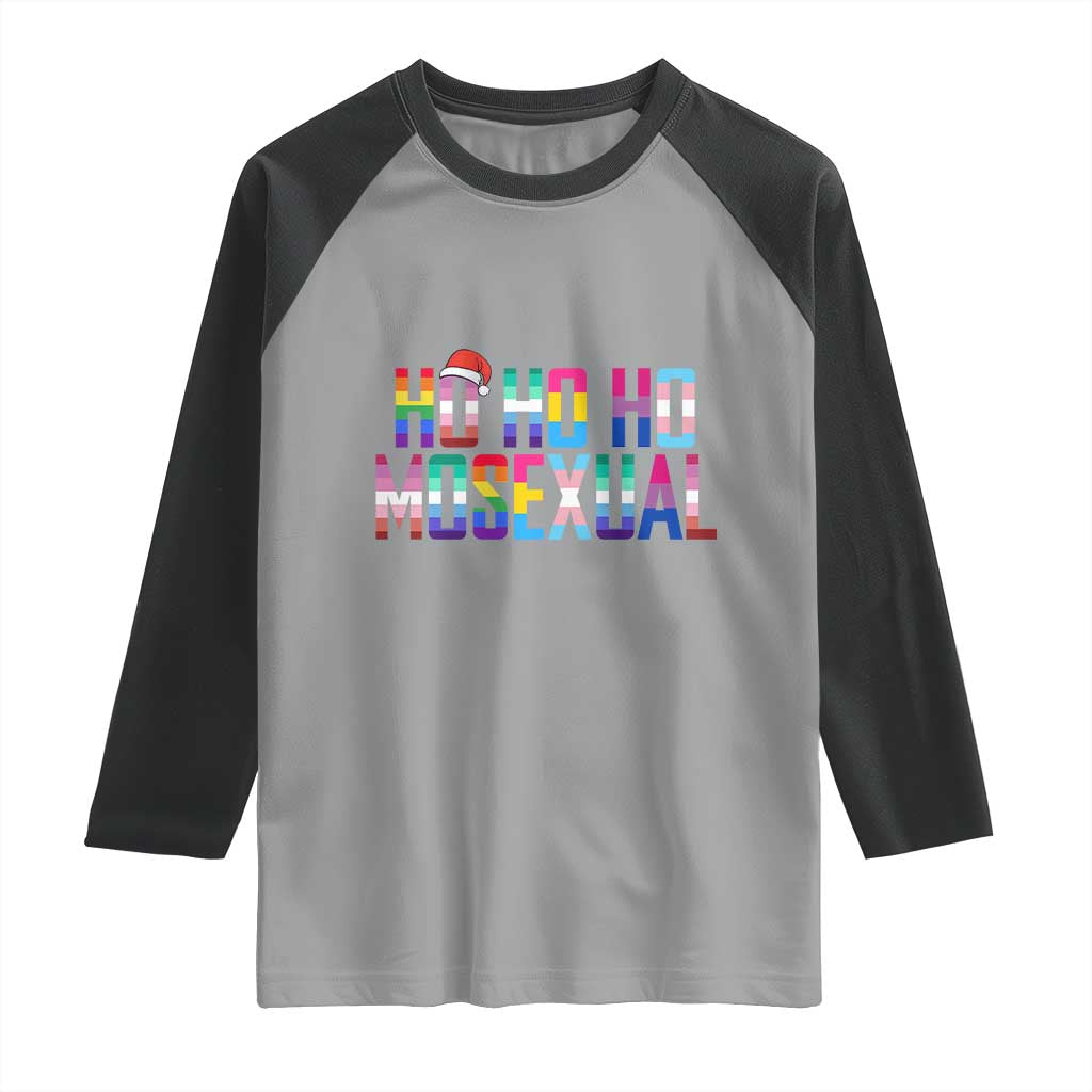 Funny LGBT Christmas Raglan Shirt Ho Ho Ho Mosexual LGBT Flag TS11 Sport Gray Black Print Your Wear