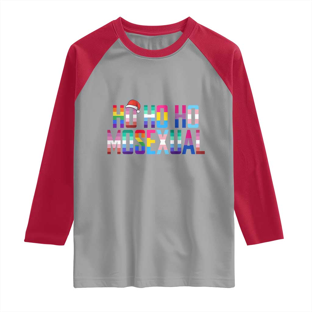 Funny LGBT Christmas Raglan Shirt Ho Ho Ho Mosexual LGBT Flag TS11 Sport Gray Red Print Your Wear
