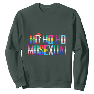 Funny LGBT Christmas Sweatshirt Ho Ho Ho Mosexual LGBT Flag TS11 Dark Forest Green Print Your Wear
