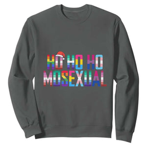 Funny LGBT Christmas Sweatshirt Ho Ho Ho Mosexual LGBT Flag TS11 Dark Heather Print Your Wear