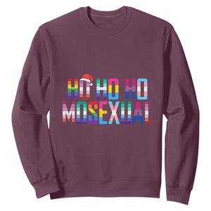Funny LGBT Christmas Sweatshirt Ho Ho Ho Mosexual LGBT Flag TS11 Maroon Print Your Wear
