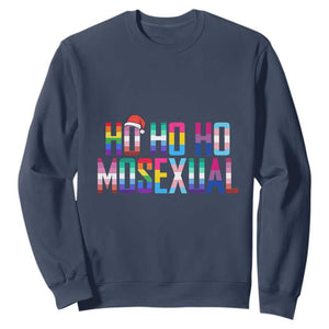 Funny LGBT Christmas Sweatshirt Ho Ho Ho Mosexual LGBT Flag TS11 Navy Print Your Wear