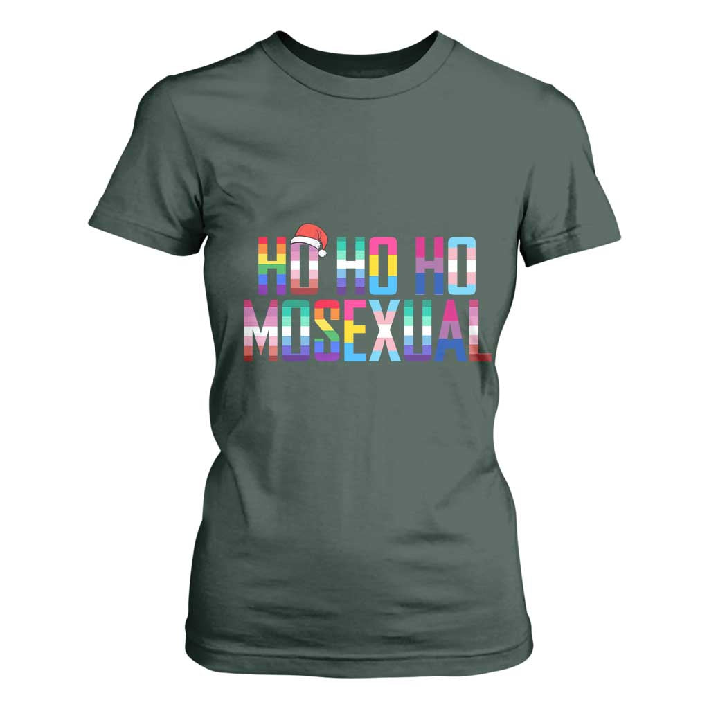 Funny LGBT Christmas T Shirt For Women Ho Ho Ho Mosexual LGBT Flag TS11 Dark Forest Green Print Your Wear