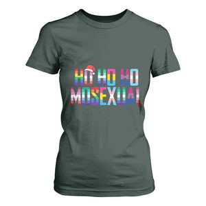 Funny LGBT Christmas T Shirt For Women Ho Ho Ho Mosexual LGBT Flag TS11 Dark Forest Green Print Your Wear