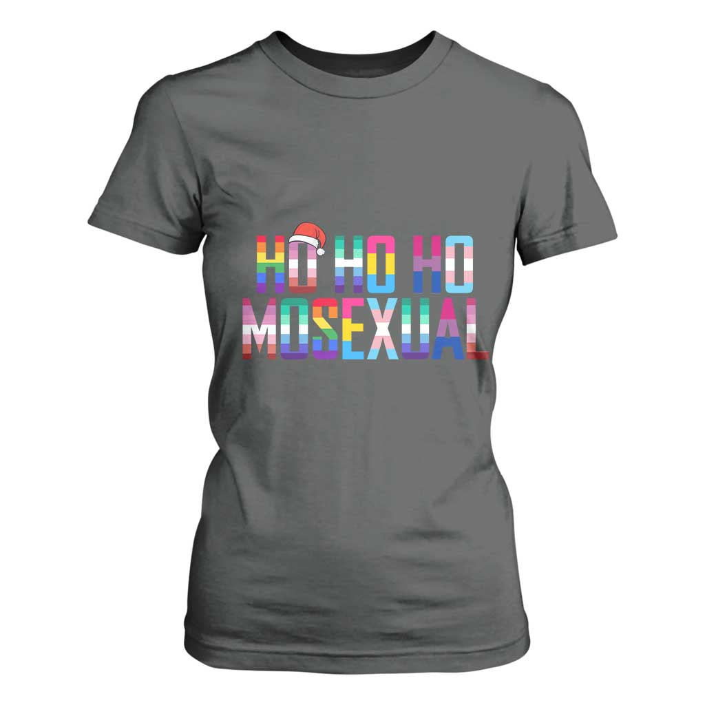 Funny LGBT Christmas T Shirt For Women Ho Ho Ho Mosexual LGBT Flag TS11 Dark Heather Print Your Wear