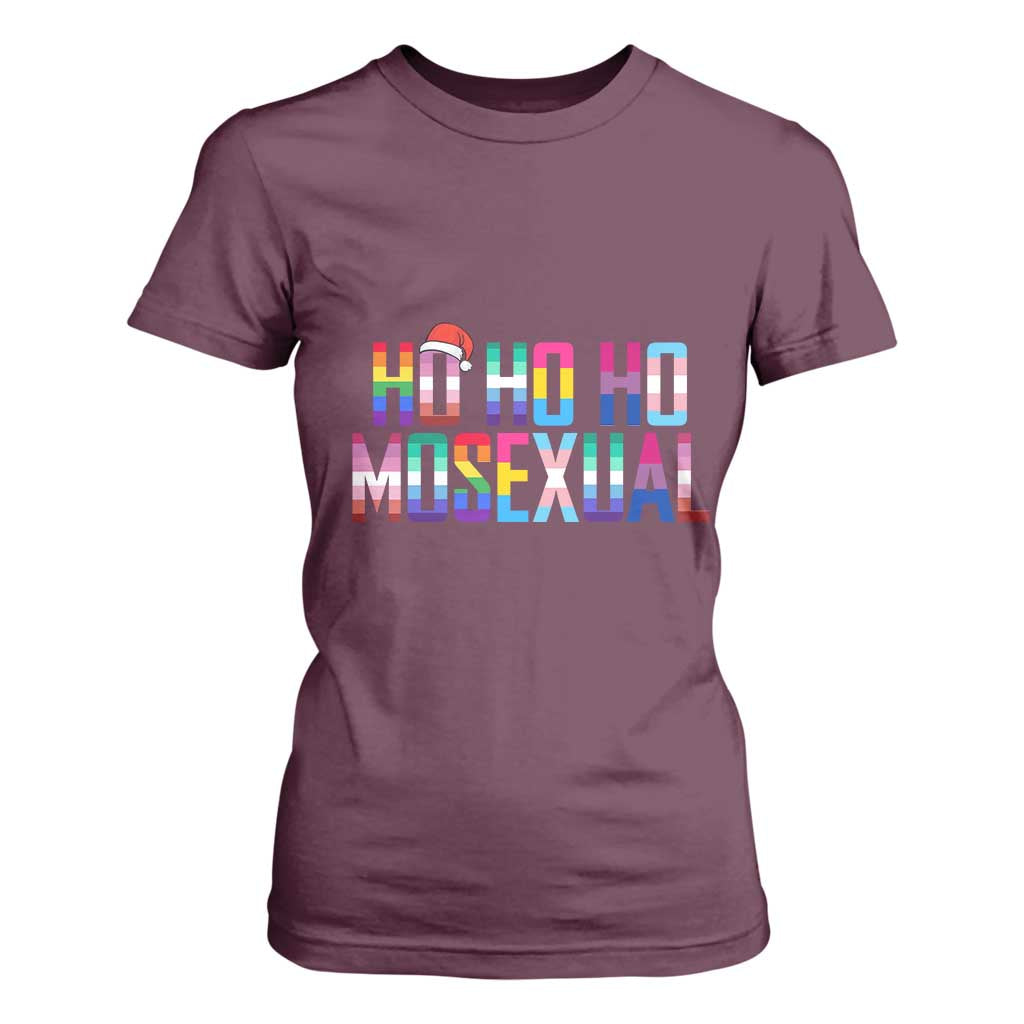 Funny LGBT Christmas T Shirt For Women Ho Ho Ho Mosexual LGBT Flag TS11 Maroon Print Your Wear
