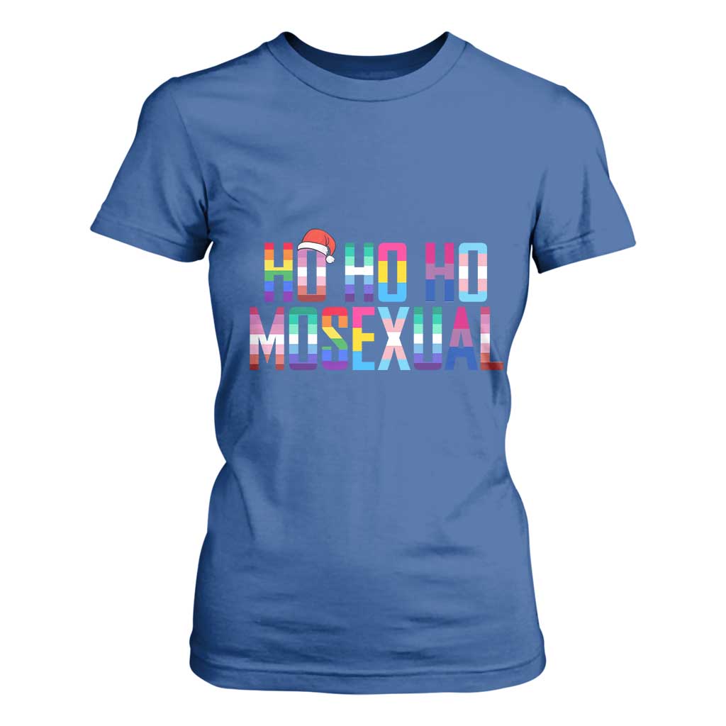 Funny LGBT Christmas T Shirt For Women Ho Ho Ho Mosexual LGBT Flag TS11 Royal Blue Print Your Wear