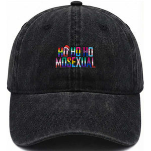 Funny LGBT Christmas Washed Cotton Baseball Cap Ho Ho Ho Mosexual LGBT Flag TS11 Print Your Wear