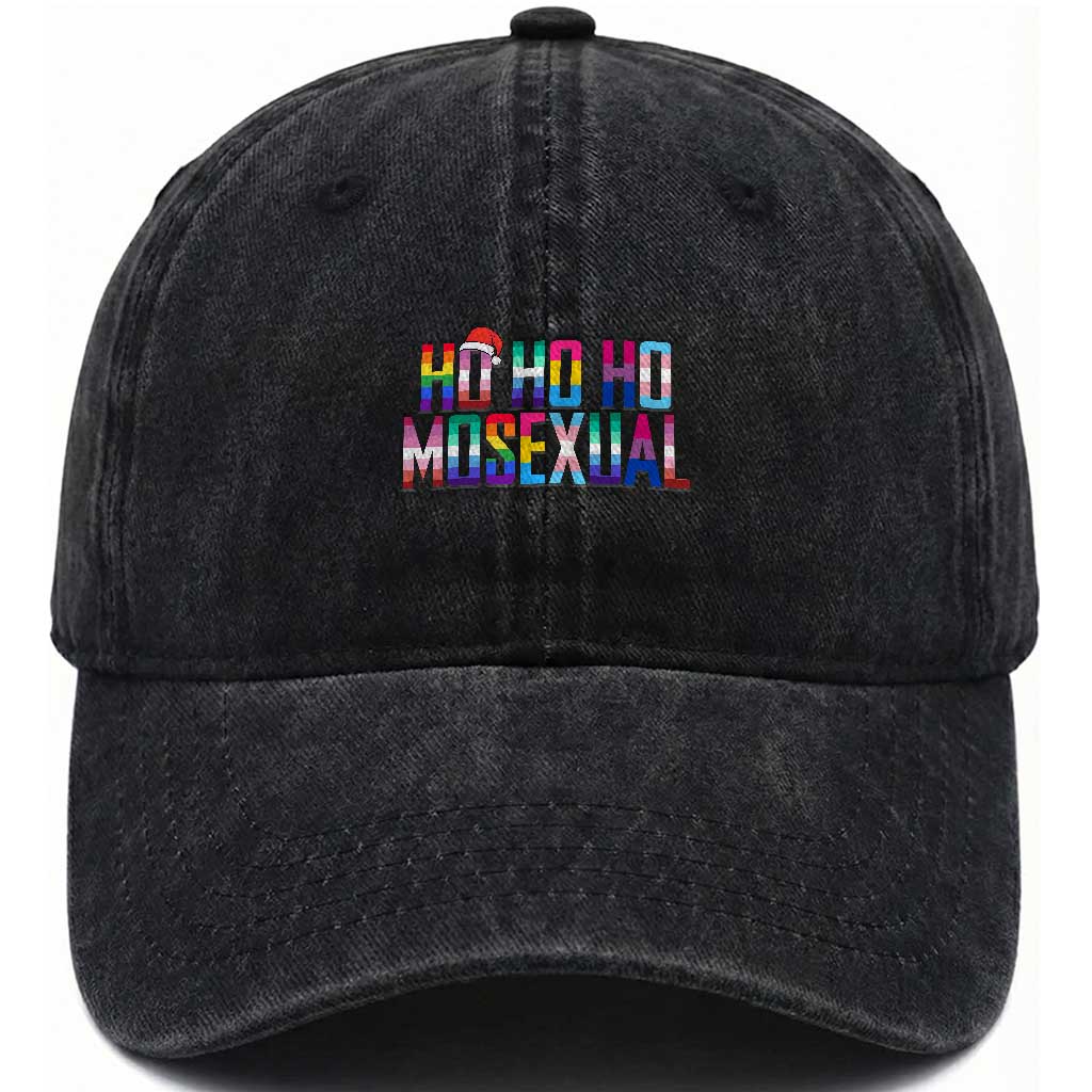 Funny LGBT Christmas Washed Cotton Baseball Cap Ho Ho Ho Mosexual LGBT Flag TS11 Print Your Wear
