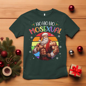 Funny Christmas LGBT T Shirt Ho Ho Ho Mosexual Rainbow Santa TS11 Dark Forest Green Print Your Wear