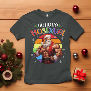 Funny Christmas LGBT T Shirt Ho Ho Ho Mosexual Rainbow Santa TS11 Dark Heather Print Your Wear