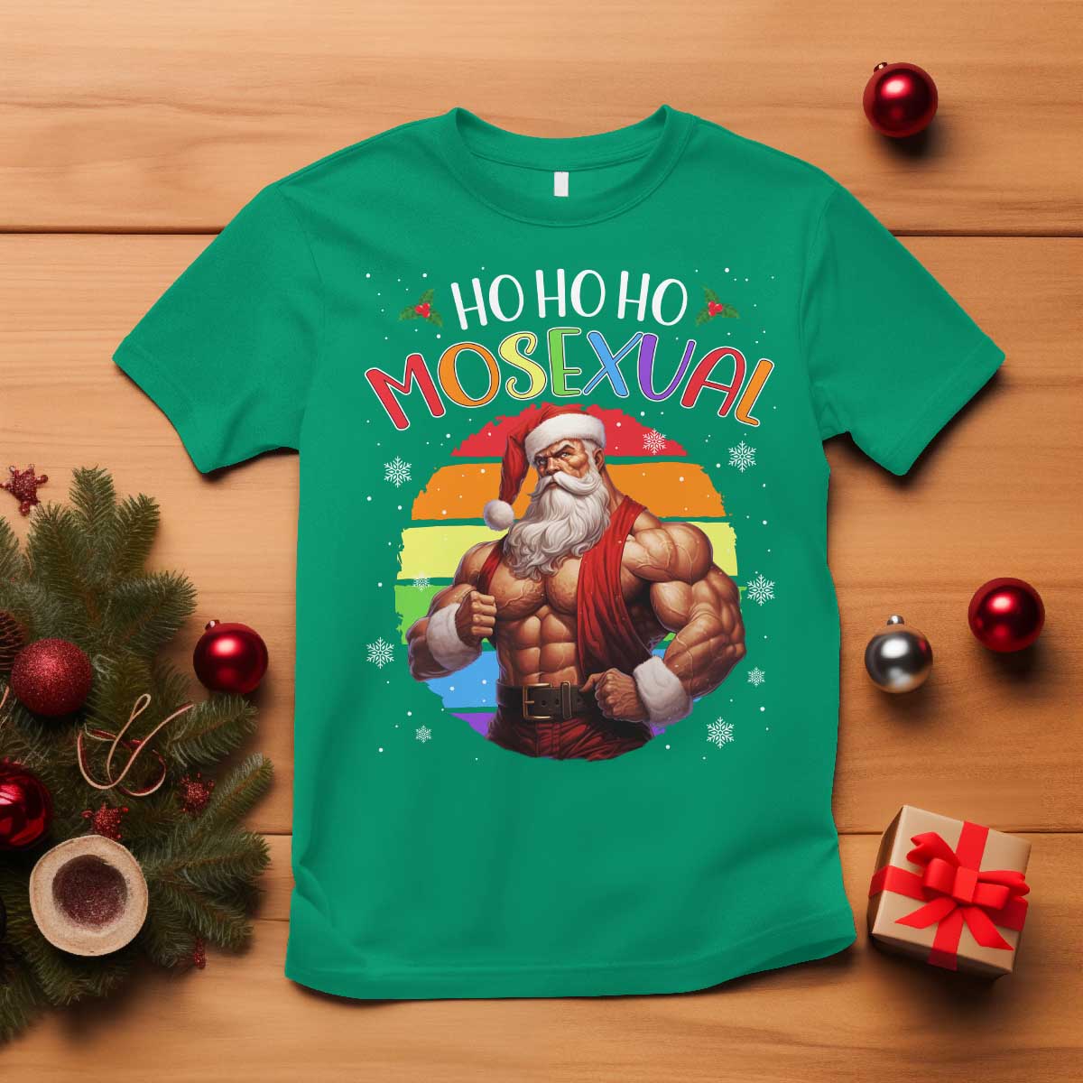Funny Christmas LGBT T Shirt Ho Ho Ho Mosexual Rainbow Santa TS11 Irish Green Print Your Wear