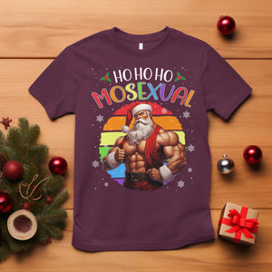Funny Christmas LGBT T Shirt Ho Ho Ho Mosexual Rainbow Santa TS11 Maroon Print Your Wear