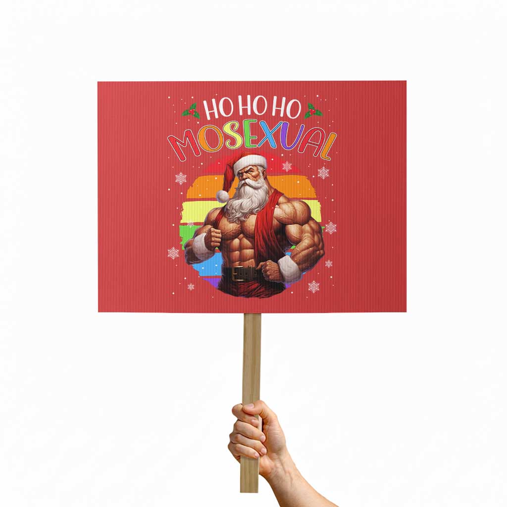 Funny Christmas LGBT Protest Sign Ho Ho Ho Mosexual Rainbow Santa TS11 Horizontal 18
