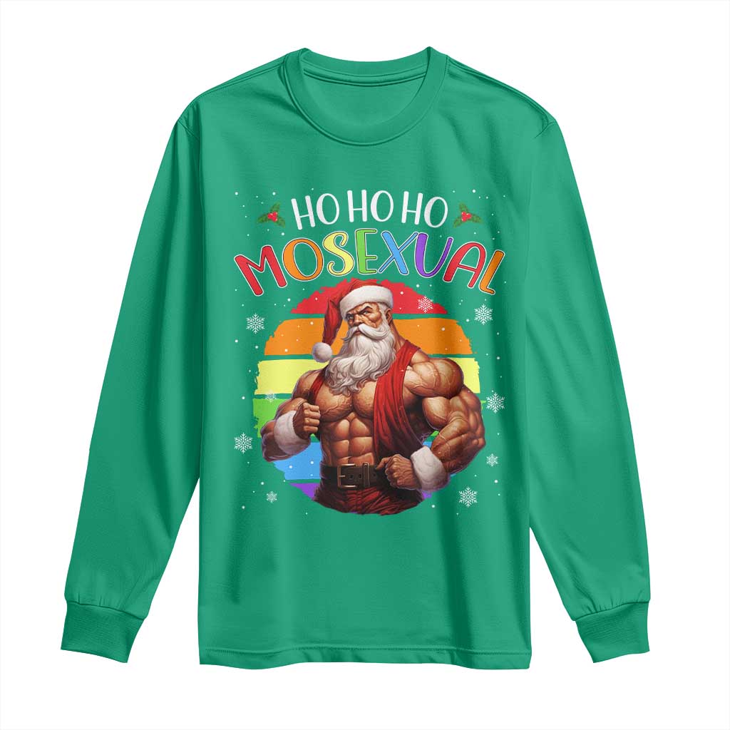 Funny Christmas LGBT Long Sleeve Shirt Ho Ho Ho Mosexual Rainbow Santa TS11 Irish Green Print Your Wear