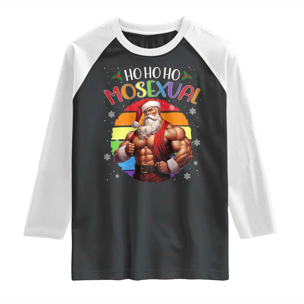 Funny Christmas LGBT Raglan Shirt Ho Ho Ho Mosexual Rainbow Santa TS11 Black White Print Your Wear