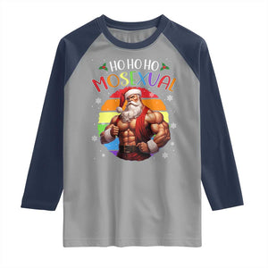 Funny Christmas LGBT Raglan Shirt Ho Ho Ho Mosexual Rainbow Santa TS11 Sport Gray Navy Print Your Wear