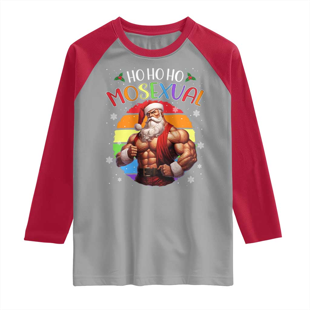 Funny Christmas LGBT Raglan Shirt Ho Ho Ho Mosexual Rainbow Santa TS11 Sport Gray Red Print Your Wear
