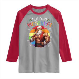 Funny Christmas LGBT Raglan Shirt Ho Ho Ho Mosexual Rainbow Santa TS11 Sport Gray Red Print Your Wear