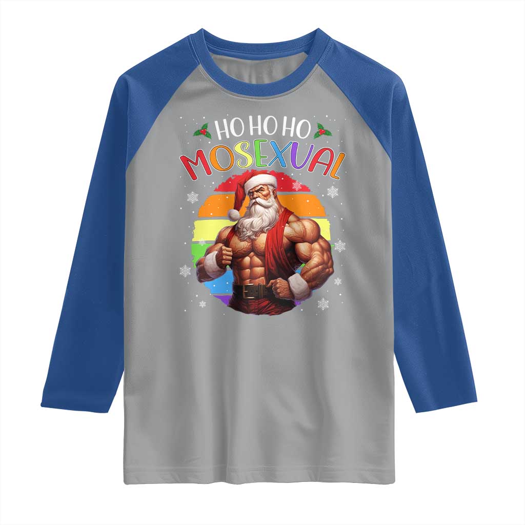 Funny Christmas LGBT Raglan Shirt Ho Ho Ho Mosexual Rainbow Santa TS11 Sport Gray Royal Print Your Wear