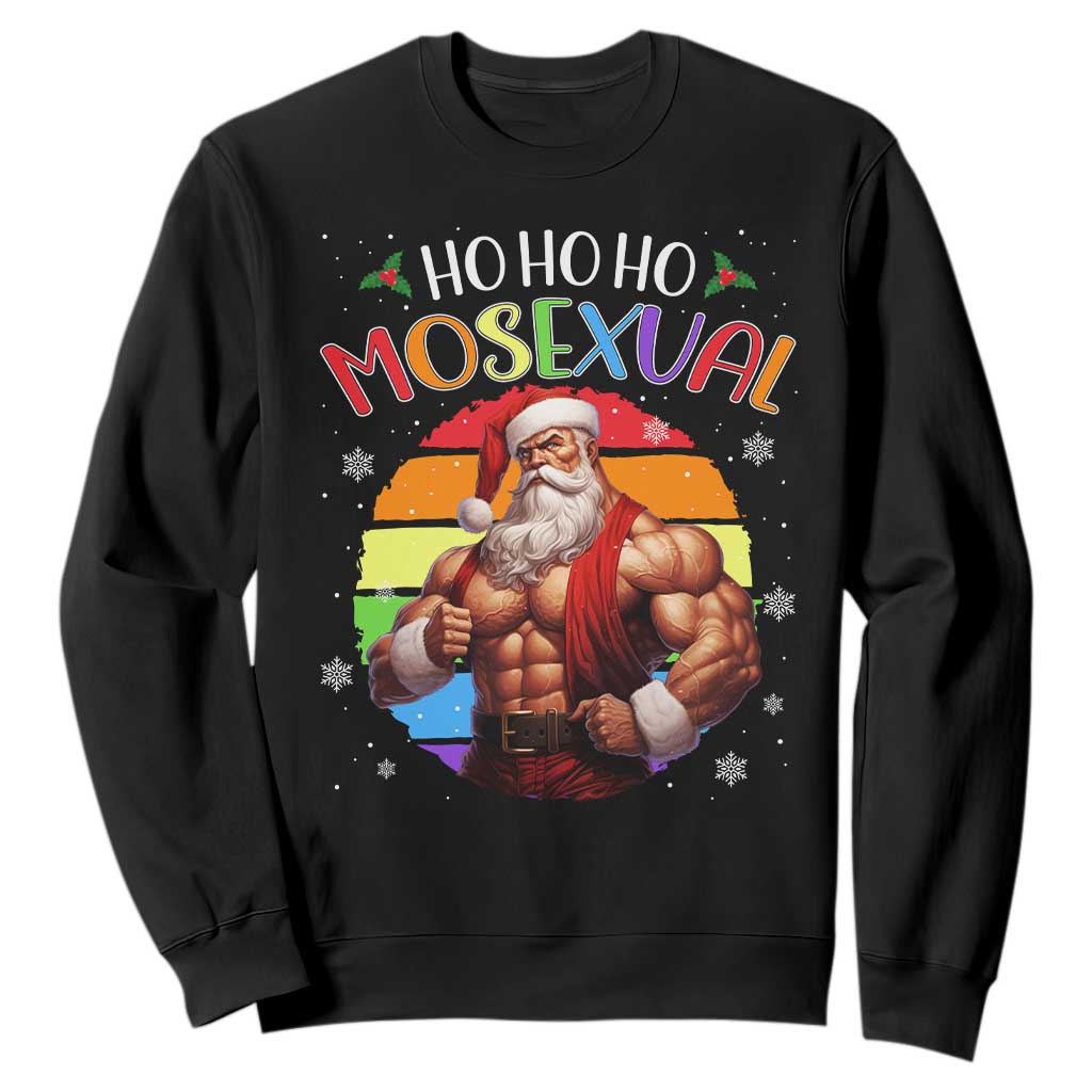 Funny Christmas LGBT Sweatshirt Ho Ho Ho Mosexual Rainbow Santa TS11 Black Print Your Wear