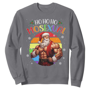 Funny Christmas LGBT Sweatshirt Ho Ho Ho Mosexual Rainbow Santa TS11 Charcoal Print Your Wear