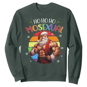 Funny Christmas LGBT Sweatshirt Ho Ho Ho Mosexual Rainbow Santa TS11 Dark Forest Green Print Your Wear