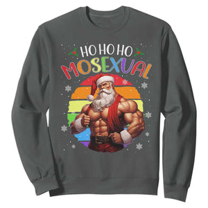 Funny Christmas LGBT Sweatshirt Ho Ho Ho Mosexual Rainbow Santa TS11 Dark Heather Print Your Wear