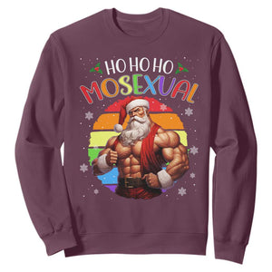 Funny Christmas LGBT Sweatshirt Ho Ho Ho Mosexual Rainbow Santa TS11 Maroon Print Your Wear