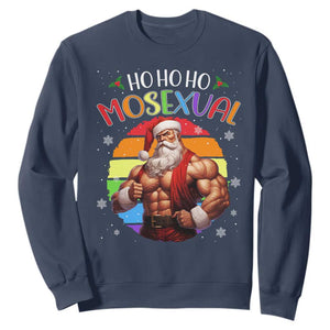 Funny Christmas LGBT Sweatshirt Ho Ho Ho Mosexual Rainbow Santa TS11 Navy Print Your Wear