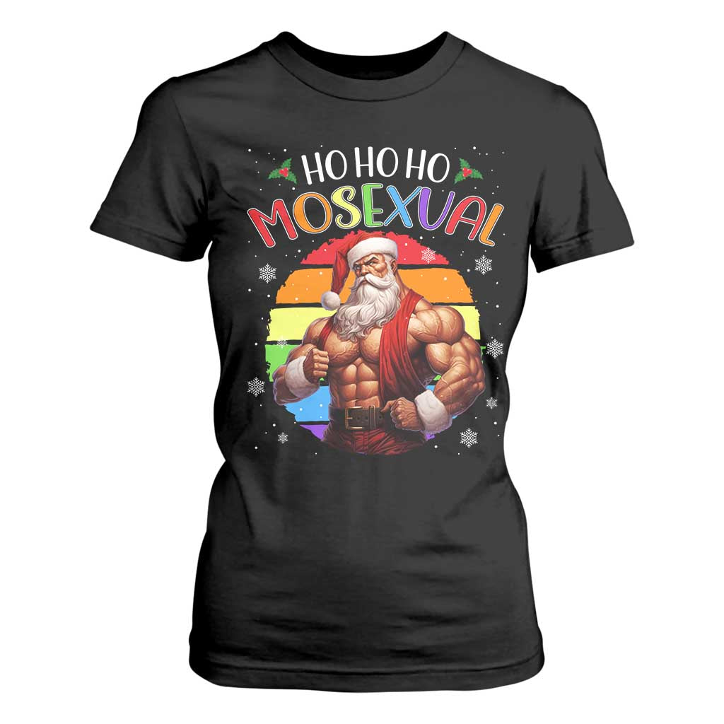 Funny Christmas LGBT T Shirt For Women Ho Ho Ho Mosexual Rainbow Santa TS11 Black Print Your Wear