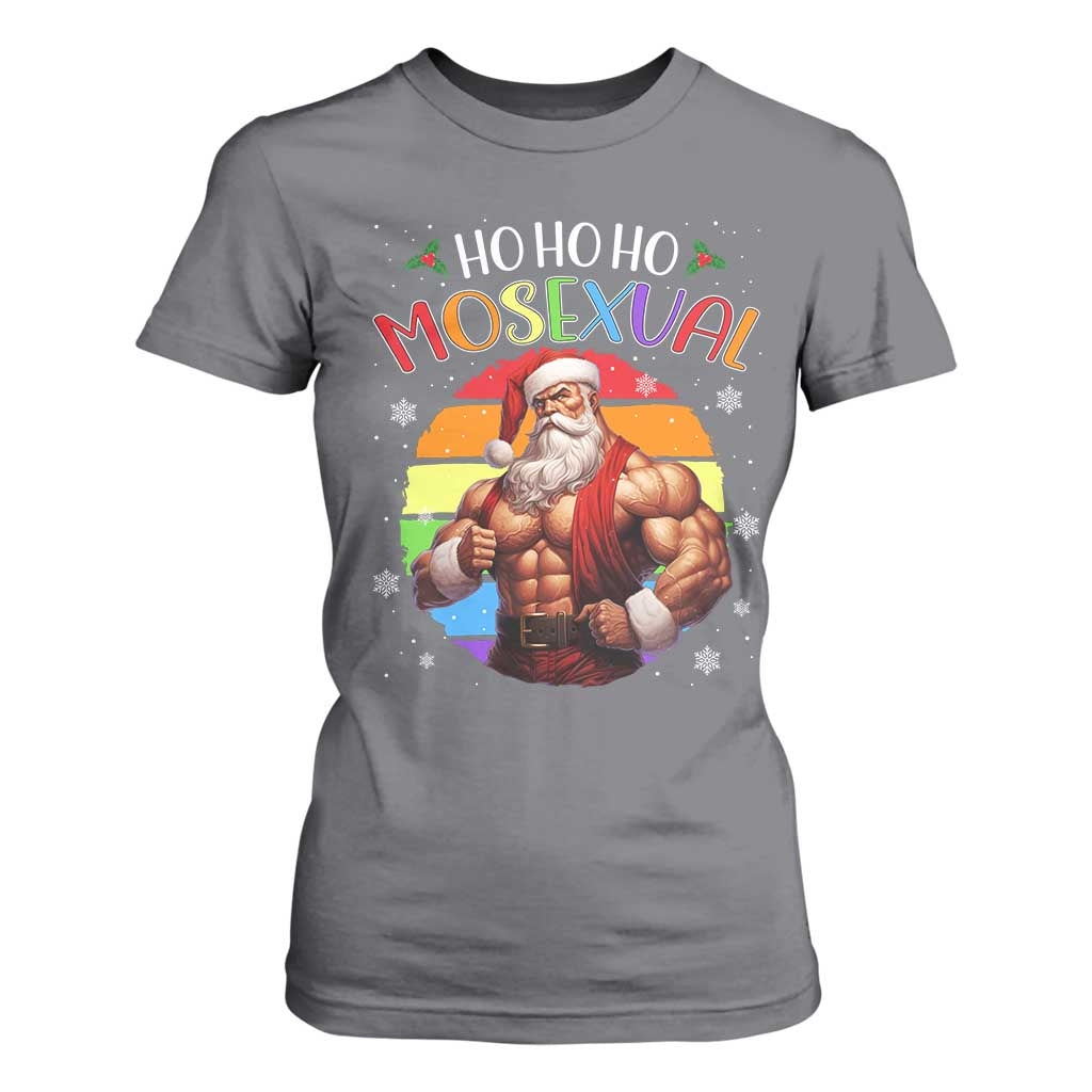 Funny Christmas LGBT T Shirt For Women Ho Ho Ho Mosexual Rainbow Santa TS11 Charcoal Print Your Wear