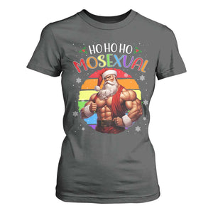 Funny Christmas LGBT T Shirt For Women Ho Ho Ho Mosexual Rainbow Santa TS11 Dark Heather Print Your Wear