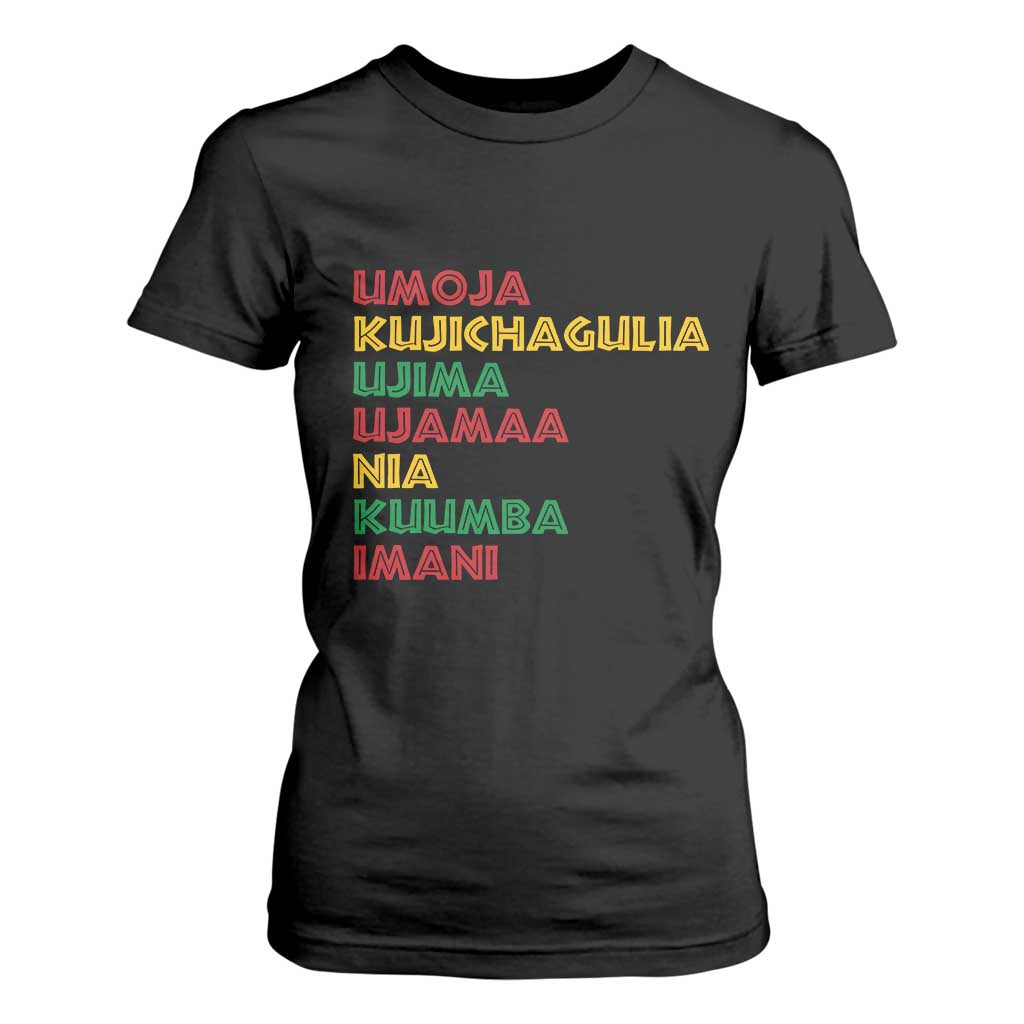 Seven Principles Of Kwanzaa African Nguzo Saba T Shirt For Women TS11 Black Print Your Wear