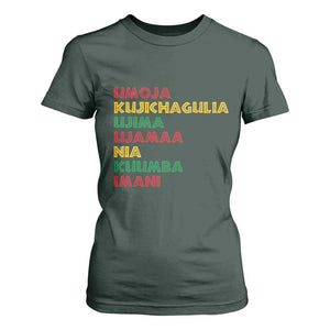Seven Principles Of Kwanzaa African Nguzo Saba T Shirt For Women TS11 Dark Forest Green Print Your Wear