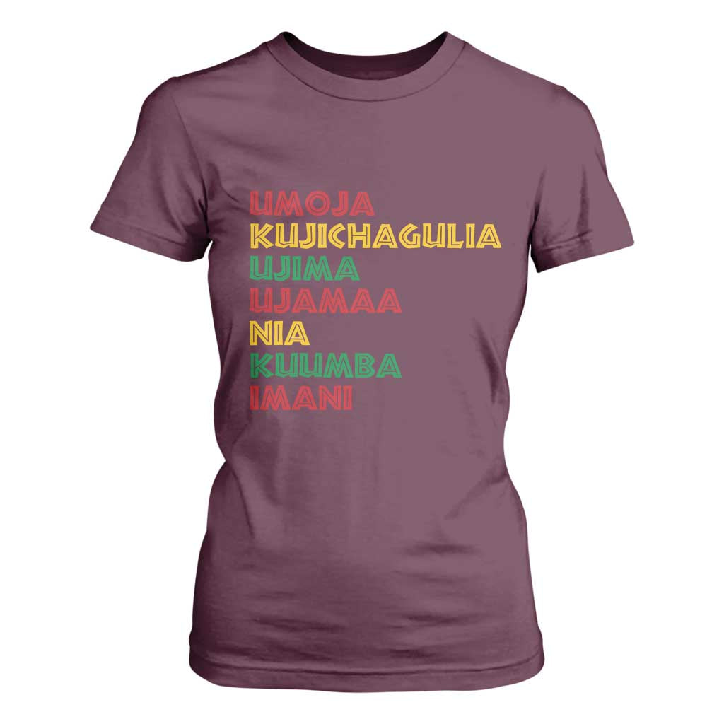 Seven Principles Of Kwanzaa African Nguzo Saba T Shirt For Women TS11 Maroon Print Your Wear