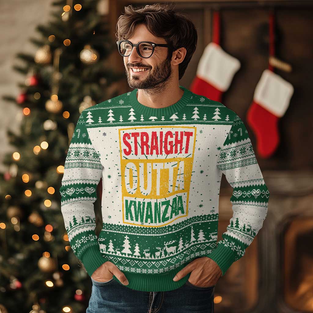 Funny Straight Outta Kwanzaa African American Heritage Ugly Christmas Sweater TS11 Green Print Your Wear