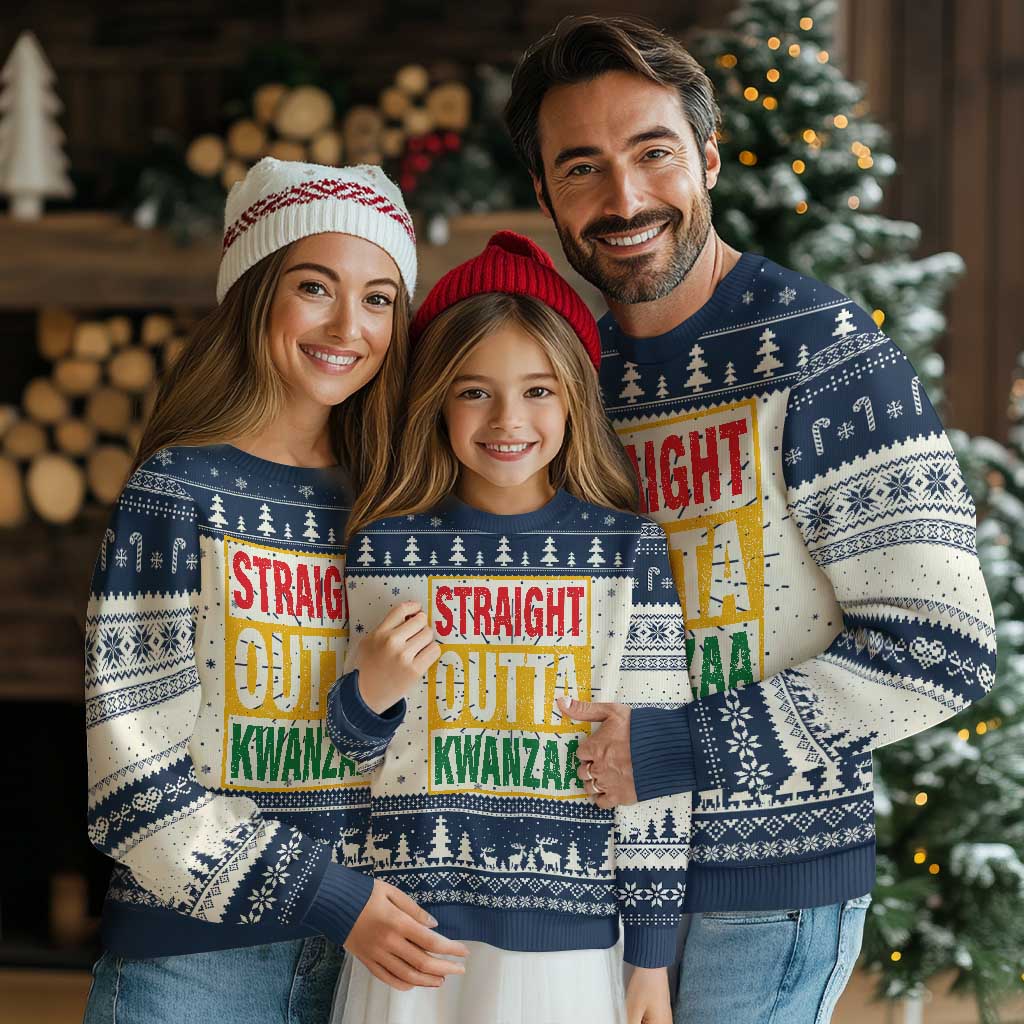 Funny Straight Outta Kwanzaa African American Heritage Ugly Christmas Sweater TS11 Navy Print Your Wear