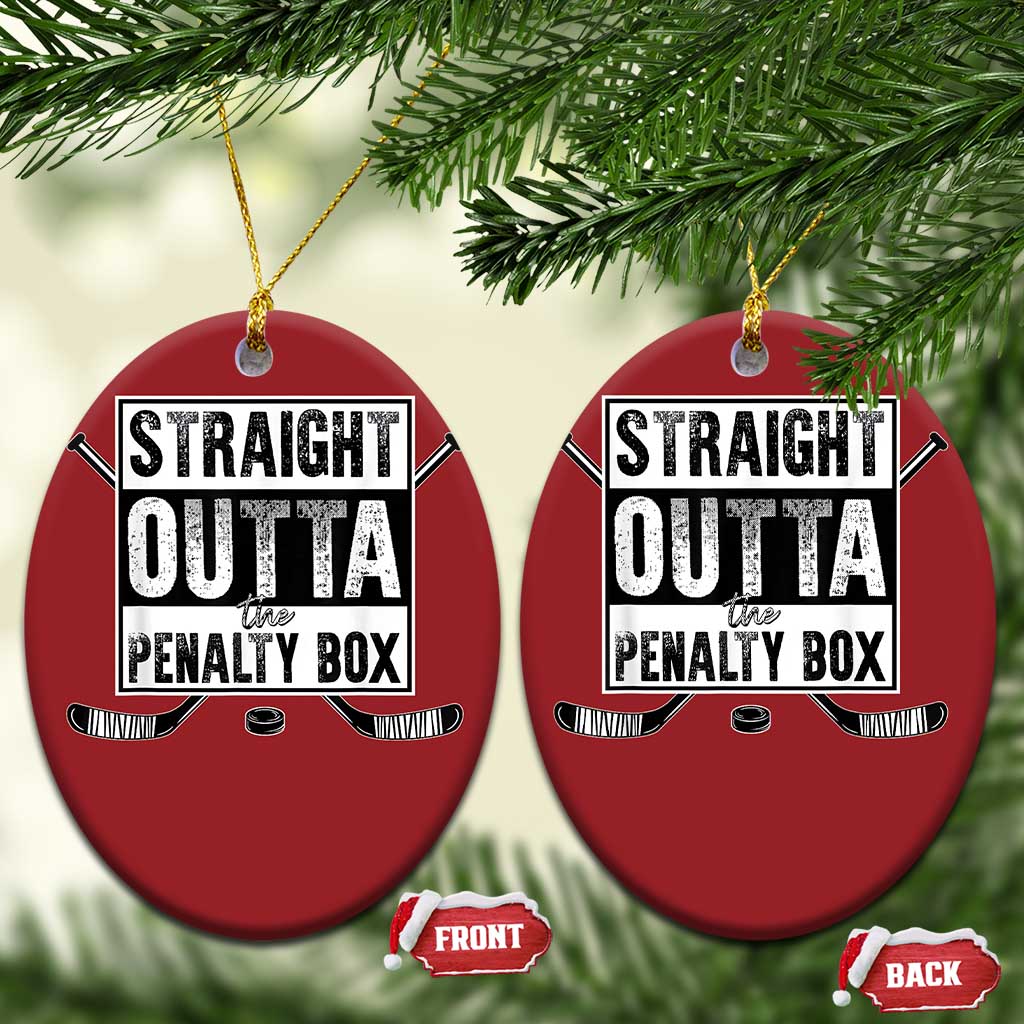 Funny Ice Hockey Christmas Ornament Straight Outta The Penalty Box Vintage Ice Hockey Sticks TS11 Oval Red Print Your Wear