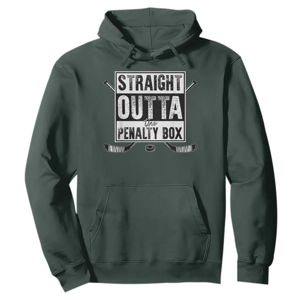 Funny Ice Hockey Hoodie Straight Outta The Penalty Box Vintage Ice Hockey Sticks TS11 Dark Forest Green Print Your Wear