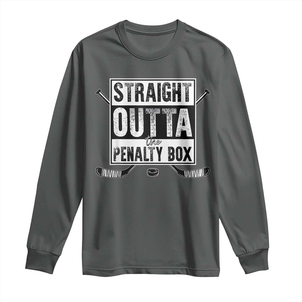 Funny Ice Hockey Long Sleeve Shirt Straight Outta The Penalty Box Vintage Ice Hockey Sticks TS11 Dark Heather Print Your Wear