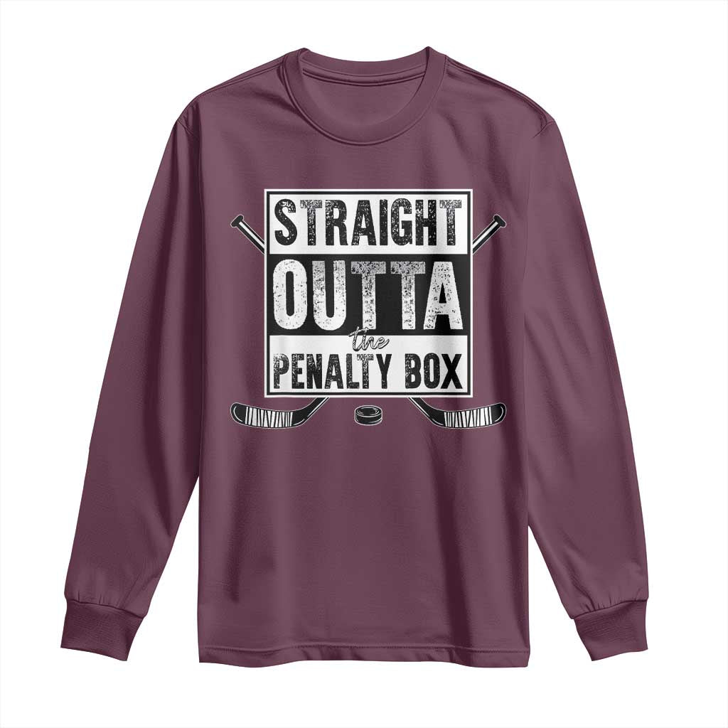 Funny Ice Hockey Long Sleeve Shirt Straight Outta The Penalty Box Vintage Ice Hockey Sticks TS11 Maroon Print Your Wear