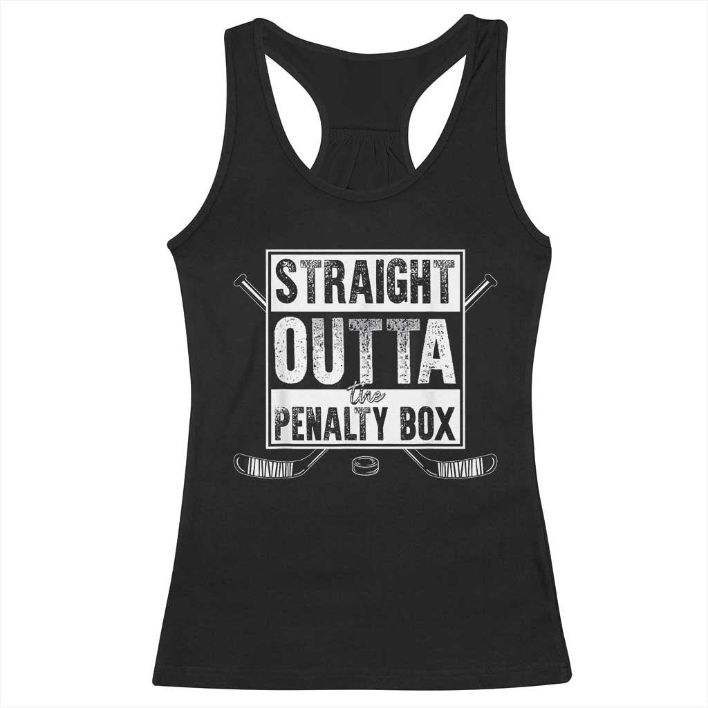 Funny Ice Hockey Racerback Tank Top Straight Outta The Penalty Box Vintage Ice Hockey Sticks TS11 Black Print Your Wear