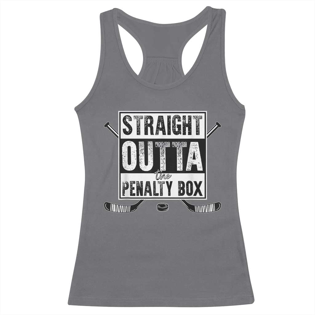 Funny Ice Hockey Racerback Tank Top Straight Outta The Penalty Box Vintage Ice Hockey Sticks TS11 Charcoal Print Your Wear