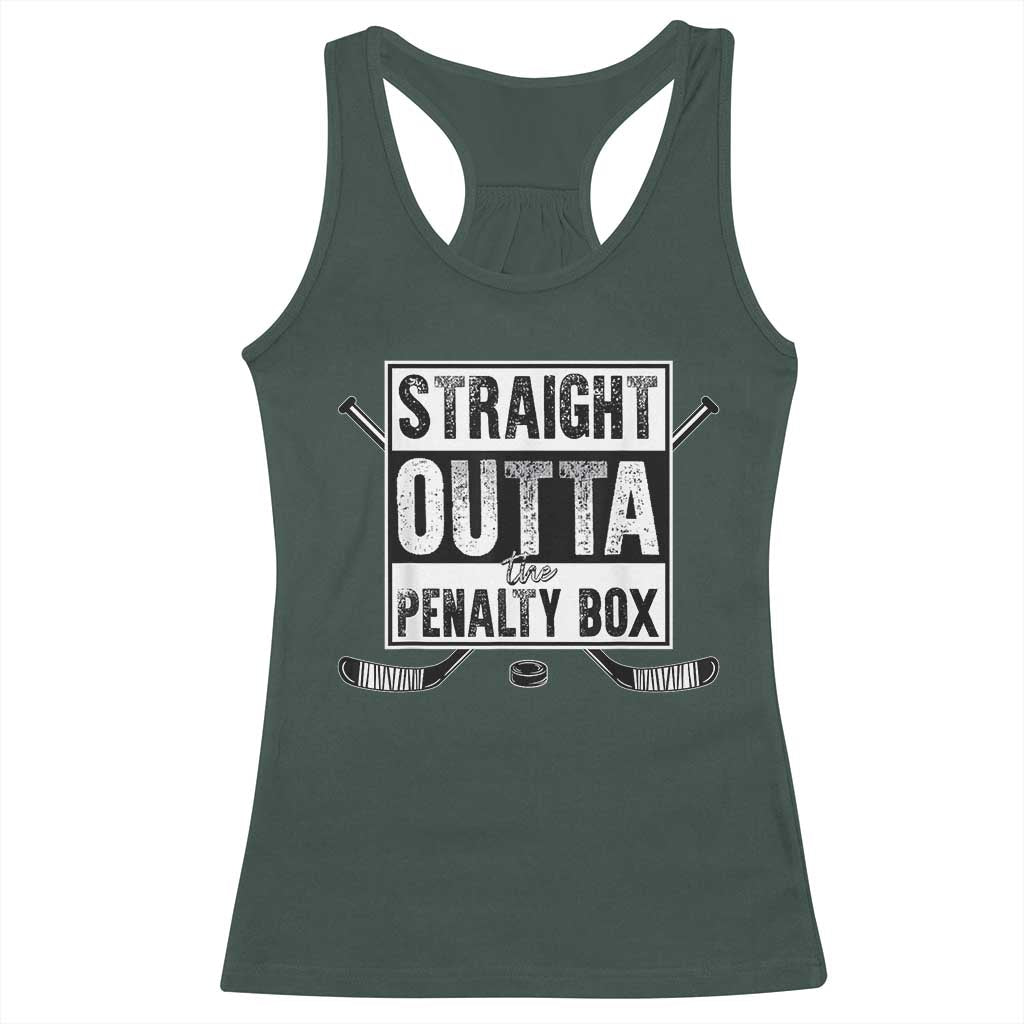 Funny Ice Hockey Racerback Tank Top Straight Outta The Penalty Box Vintage Ice Hockey Sticks TS11 Dark Forest Green Print Your Wear