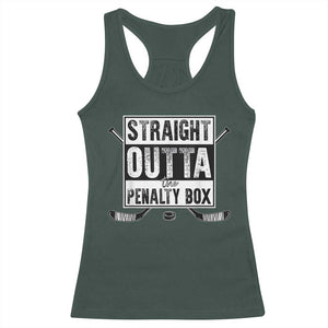 Funny Ice Hockey Racerback Tank Top Straight Outta The Penalty Box Vintage Ice Hockey Sticks TS11 Dark Forest Green Print Your Wear