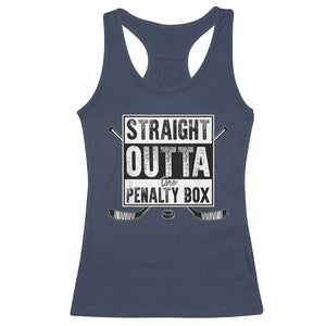 Funny Ice Hockey Racerback Tank Top Straight Outta The Penalty Box Vintage Ice Hockey Sticks TS11 Navy Print Your Wear