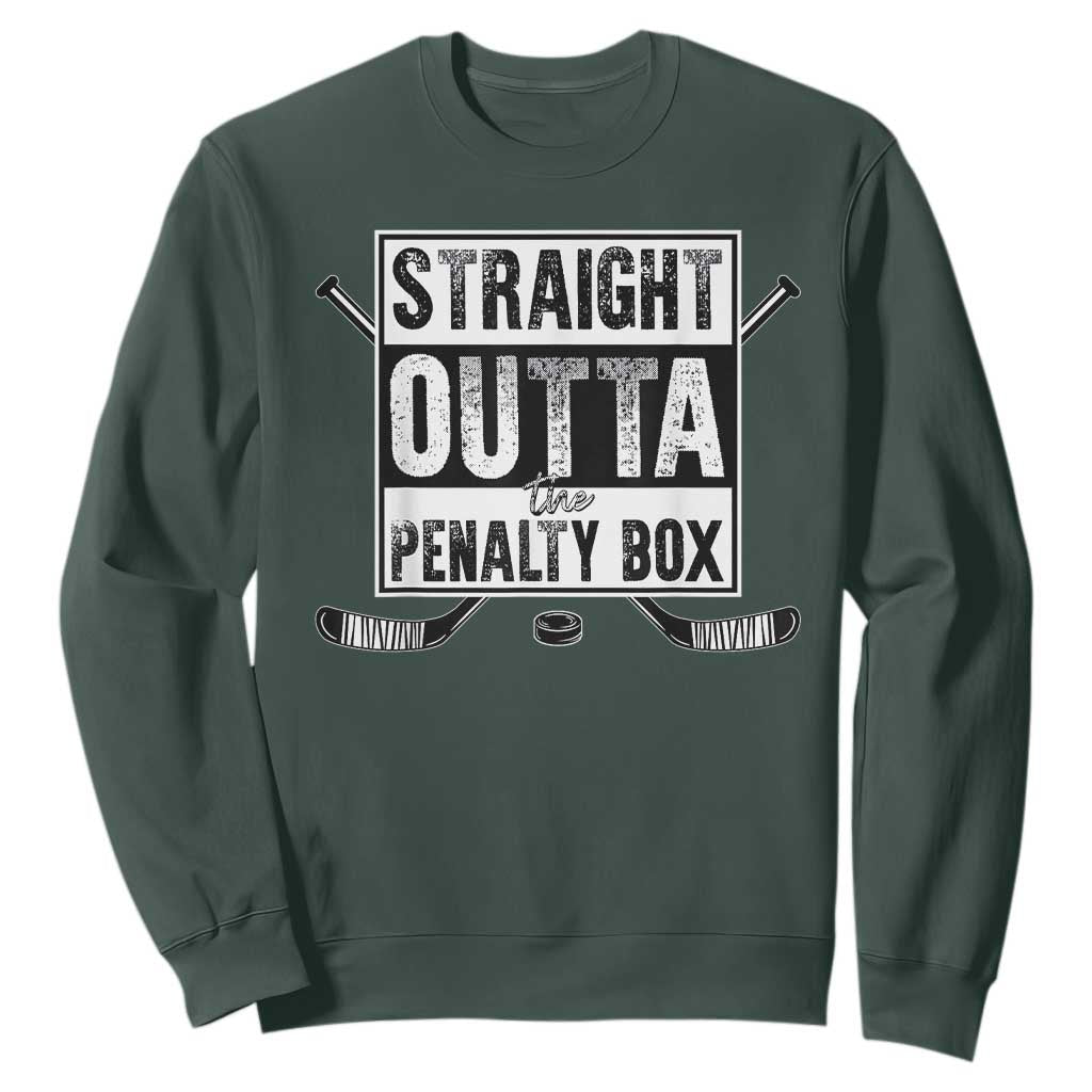 Funny Ice Hockey Sweatshirt Straight Outta The Penalty Box Vintage Ice Hockey Sticks TS11 Dark Forest Green Print Your Wear