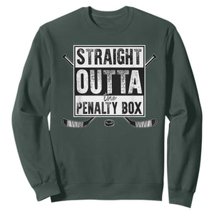 Funny Ice Hockey Sweatshirt Straight Outta The Penalty Box Vintage Ice Hockey Sticks TS11 Dark Forest Green Print Your Wear